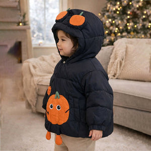 Little Surprise Box Black 3D Pumpkin Hooded Winter Puffer Jacket for Kids - 3 - 4 Years Kids Sweater