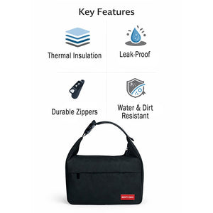 Little Surprise Box Black Adjustable Buckle Hook Style Insulated Lunch Bag for Kids & Adults - Lunch Bag
