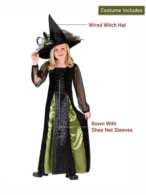 Little Surprise Box, Black and Green Witch , Kids Halloween Costume Fancy Dress Up - LSB - HWC - BLKGRNWITCH - 7 - 8Y