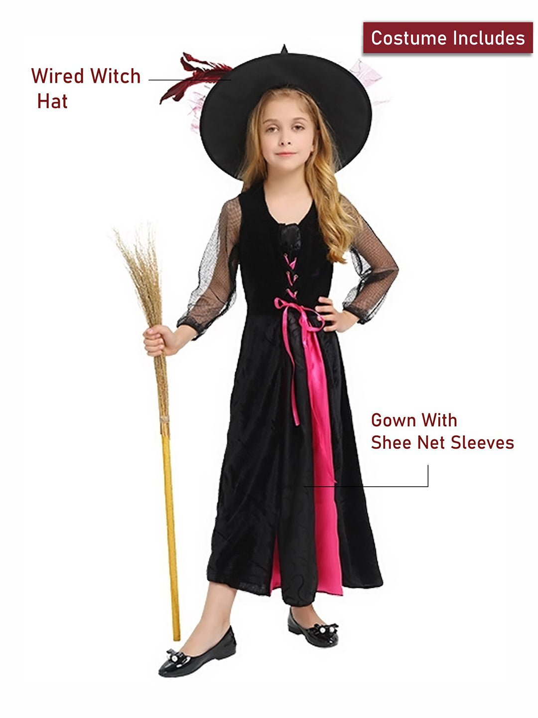 Little Surprise Box, Black and Pink Witch, Kids Halloween Costume Fancy Dress Up - LSB - HWC - BLKPNKWITCH - 7 - 8Y