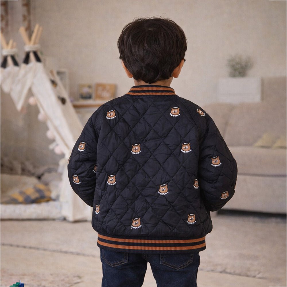 Little Surprise Box Black Brown Tiny Bear Quilted Sherpa Winter Jacket for Kids - 2 - 3Y Kids Sweater