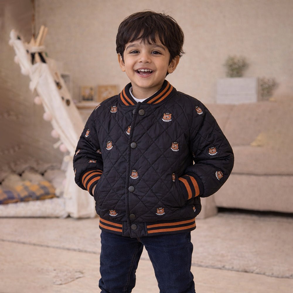 Little Surprise Box Black Brown Tiny Bear Quilted Sherpa Winter Jacket for Kids - 2 - 3Y Kids Sweater