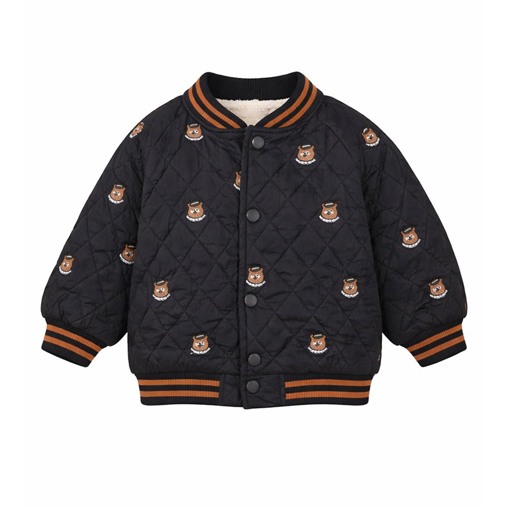 Little Surprise Box Black Brown Tiny Bear Quilted Sherpa Winter Jacket for Kids - 2 - 3Y Kids Sweater
