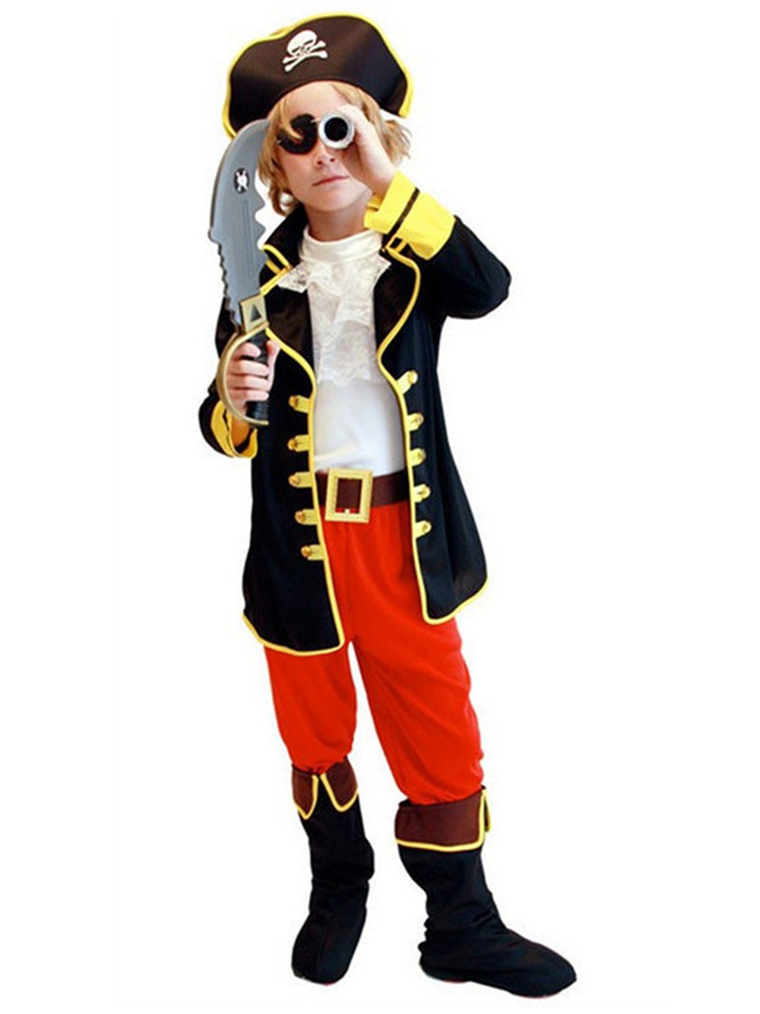 Little Surprise Box, Black Coat one eye Pirate , Kids Halloween Costume Fancy Dress Up - LSB - HWC - BLKCOATPIRATE - 4 - 6Y
