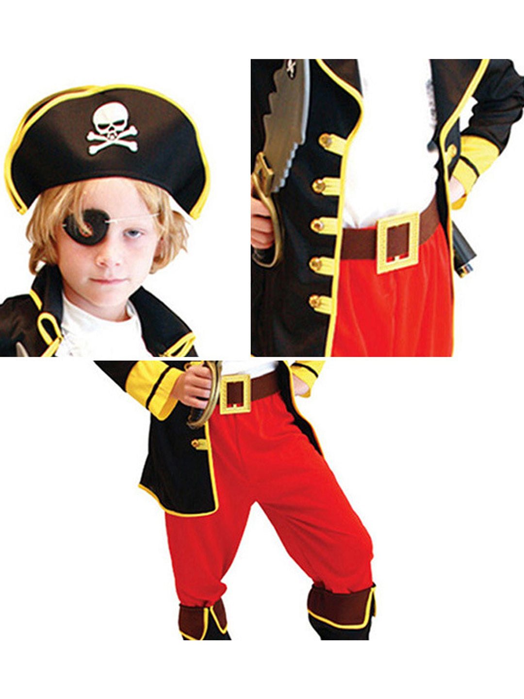 Little Surprise Box, Black Coat one eye Pirate , Kids Halloween Costume Fancy Dress Up - LSB - HWC - BLKCOATPIRATE - 4 - 6Y