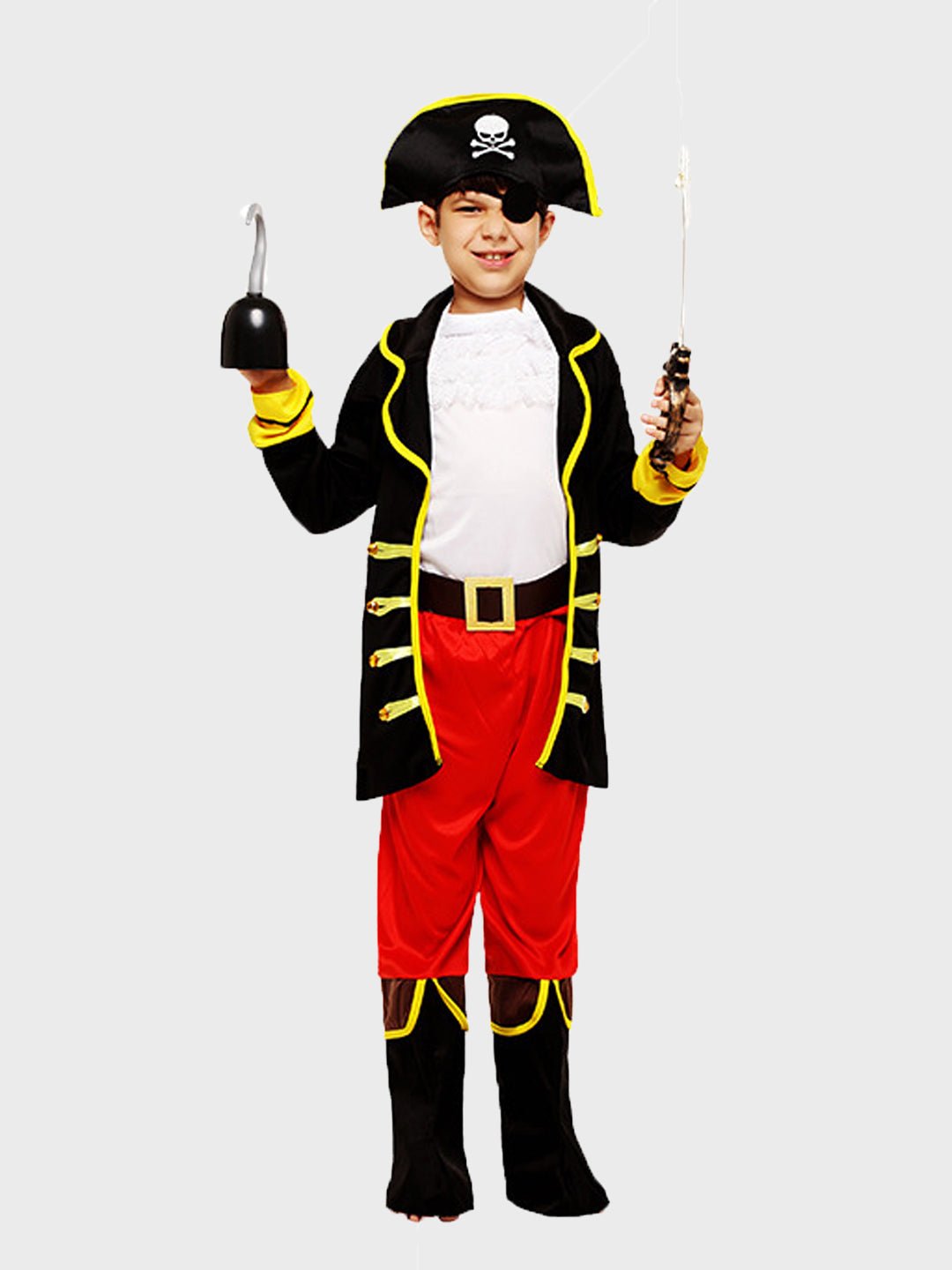 Little Surprise Box, Black Coat one eye Pirate , Kids Halloween Costume Fancy Dress Up - LSB - HWC - BLKCOATPIRATE - 4 - 6Y