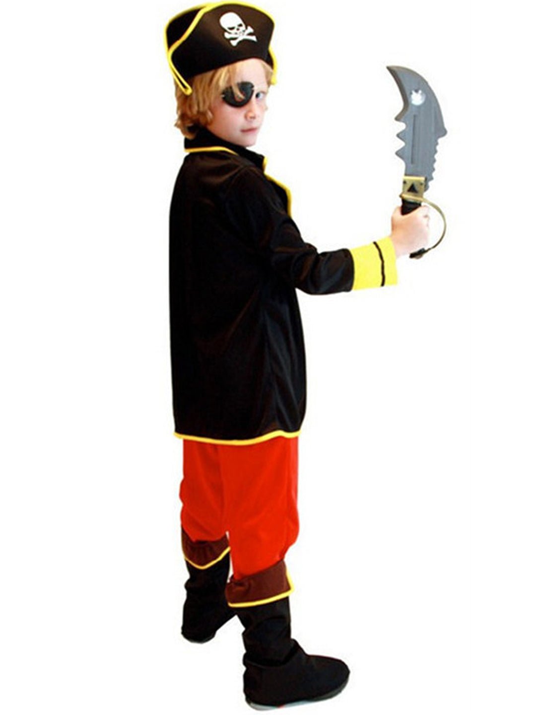 Little Surprise Box, Black Coat one eye Pirate , Kids Halloween Costume Fancy Dress Up - LSB - HWC - BLKCOATPIRATE - 4 - 6Y