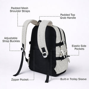 Little Surprise Box Black & Cream Checkered School Backpack with Bow & Heart Keychain for Kids & Teens - School Bag