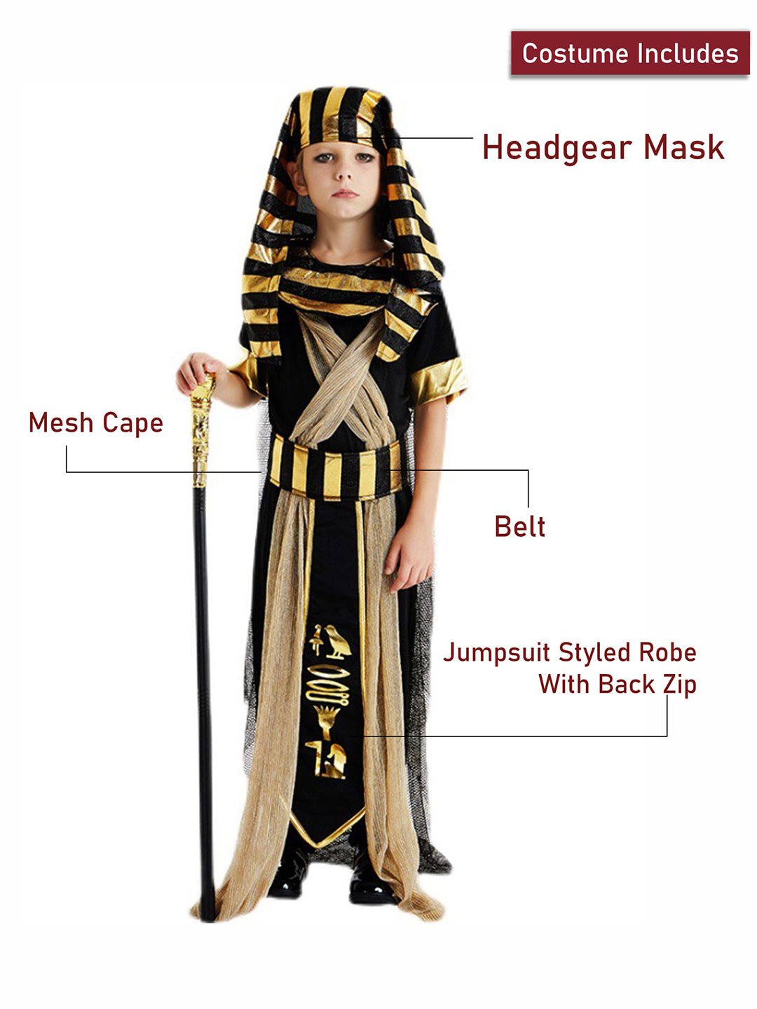 Little Surprise Box, Black & Gold Egyptian Boy, Kids Halloween Costume Dress Up for Boys - LSB - HWC - GOLDEGYPTBOY - 7 - 9Y