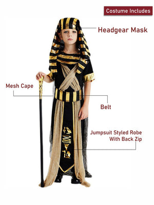 Little Surprise Box, Black & Gold Egyptian Boy, Kids Halloween Costume Dress Up for Boys - LSB - HWC - GOLDEGYPTBOY - 7 - 9Y