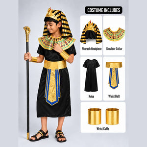 Little Surprise Box, Black & Gold Egyptian Pharaoh Boy, Kids Halloween Costume Fancy Dress Up - M Halloween Costumes