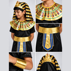 Little Surprise Box, Black & Gold Egyptian Pharaoh Boy, Kids Halloween Costume Fancy Dress Up - M Halloween Costumes