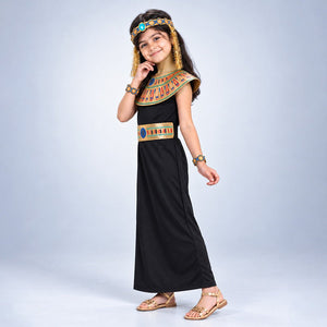 Little Surprise Box, Black & Gold Egyptian Pharaoh Girl, Kids Halloween Costume Fancy Dress Up - M Halloween Costumes