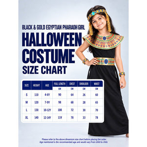 Little Surprise Box, Black & Gold Egyptian Pharaoh Girl, Kids Halloween Costume Fancy Dress Up - M Halloween Costumes