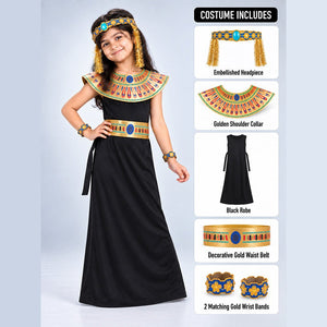 Little Surprise Box, Black & Gold Egyptian Pharaoh Girl, Kids Halloween Costume Fancy Dress Up - M Halloween Costumes