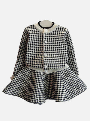 Little Surprise Box Black Houndstooth 2 pcs Cardigan & skirt Winterwear set for Girls - LSB - 2PCSKRT - BLKHNDSTH - 3 - 4Y