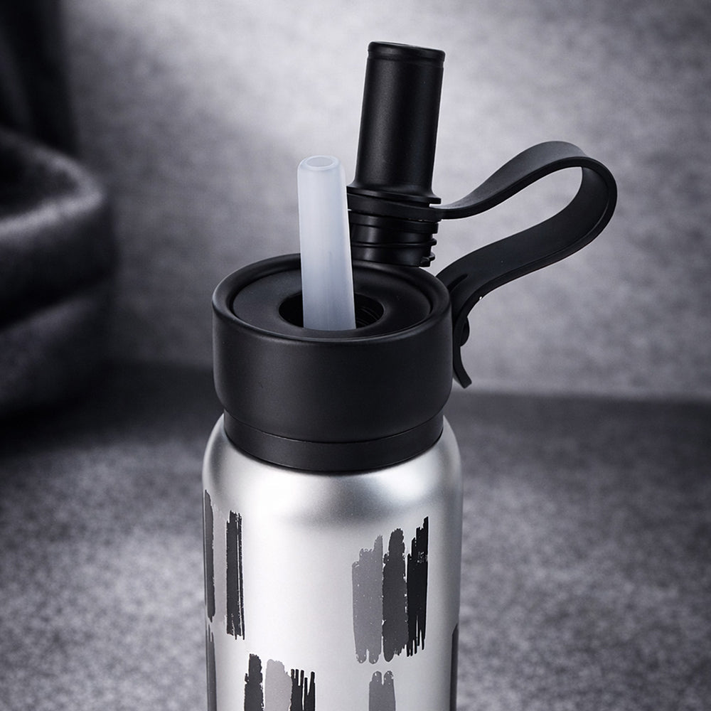 Little Surprise Box Black Jumbo Straw Stainless Steel Water Bottle 700ml - Water Bottle