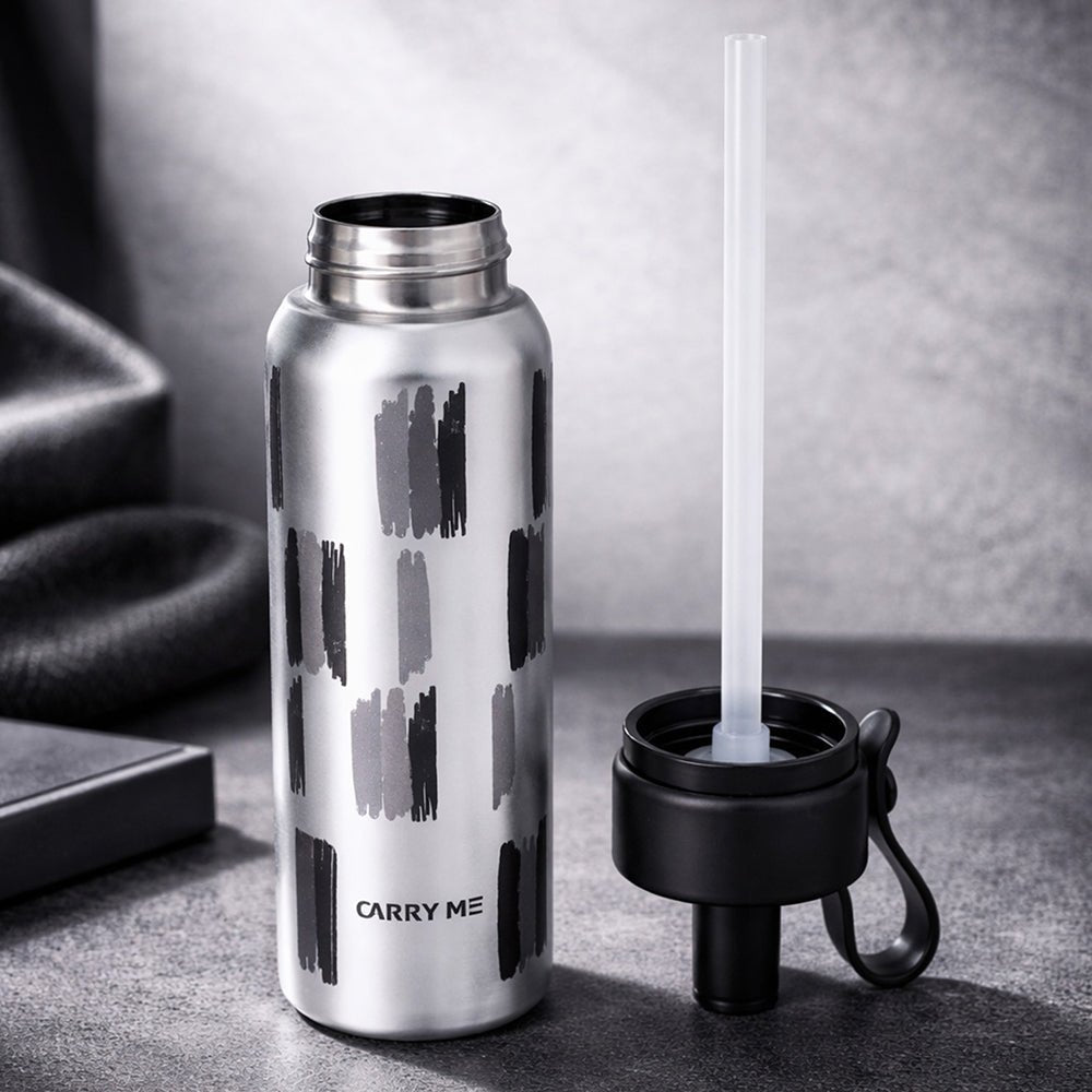 Little Surprise Box Black Jumbo Straw Stainless Steel Water Bottle 700ml - Water Bottle