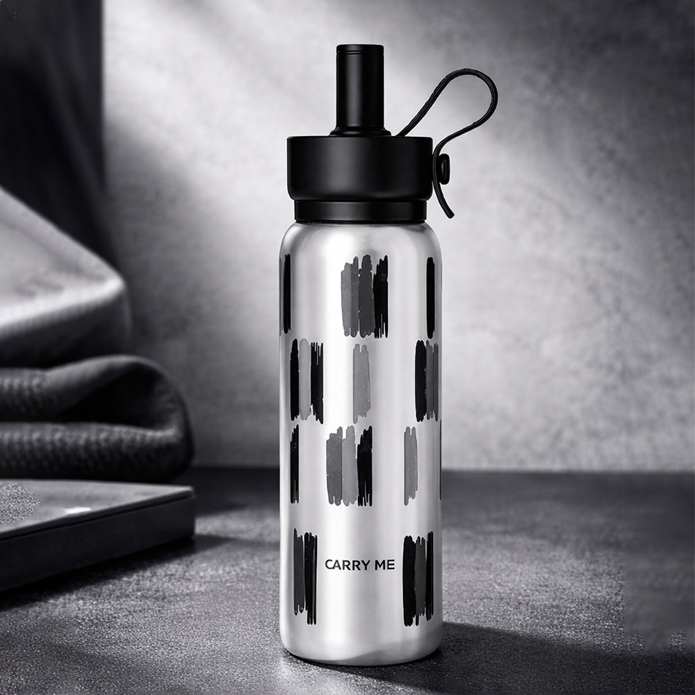 Little Surprise Box Black Jumbo Straw Stainless Steel Water Bottle 700ml - Water Bottle