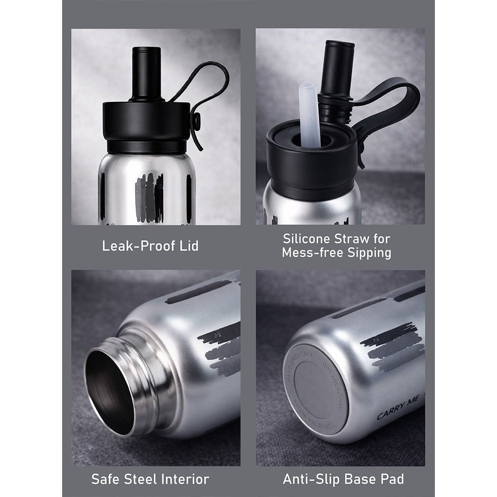 Little Surprise Box Black Jumbo Straw Stainless Steel Water Bottle 700ml - Water Bottle