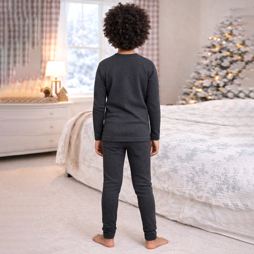 Little Surprise Box Black Kelly Crew Neck Upper & Lower Body Thermal Winter Warmers For Kids - Set Of 2 Pcs - 2 - 3 Years Kids Thermal Wear