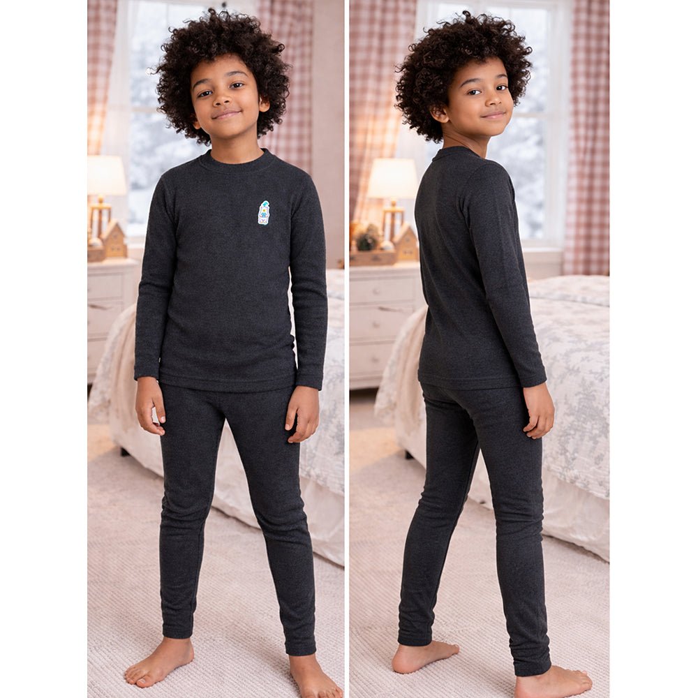 Little Surprise Box Black Kelly Crew Neck Upper & Lower Body Thermal Winter Warmers For Kids - Set Of 2 Pcs - 2 - 3 Years Kids Thermal Wear