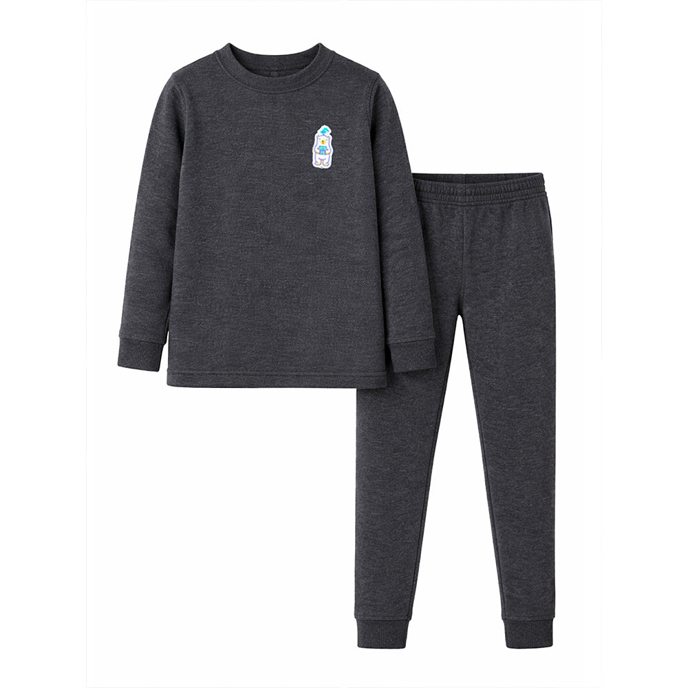 Little Surprise Box Black Kelly Crew Neck Upper & Lower Body Thermal Winter Warmers For Kids - Set Of 2 Pcs - 2 - 3 Years Kids Thermal Wear