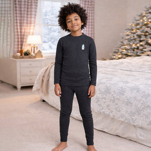 Little Surprise Box Black Kelly Crew Neck Upper & Lower Body Thermal Winter Warmers For Kids - Set Of 2 Pcs - 2 - 3 Years Kids Thermal Wear