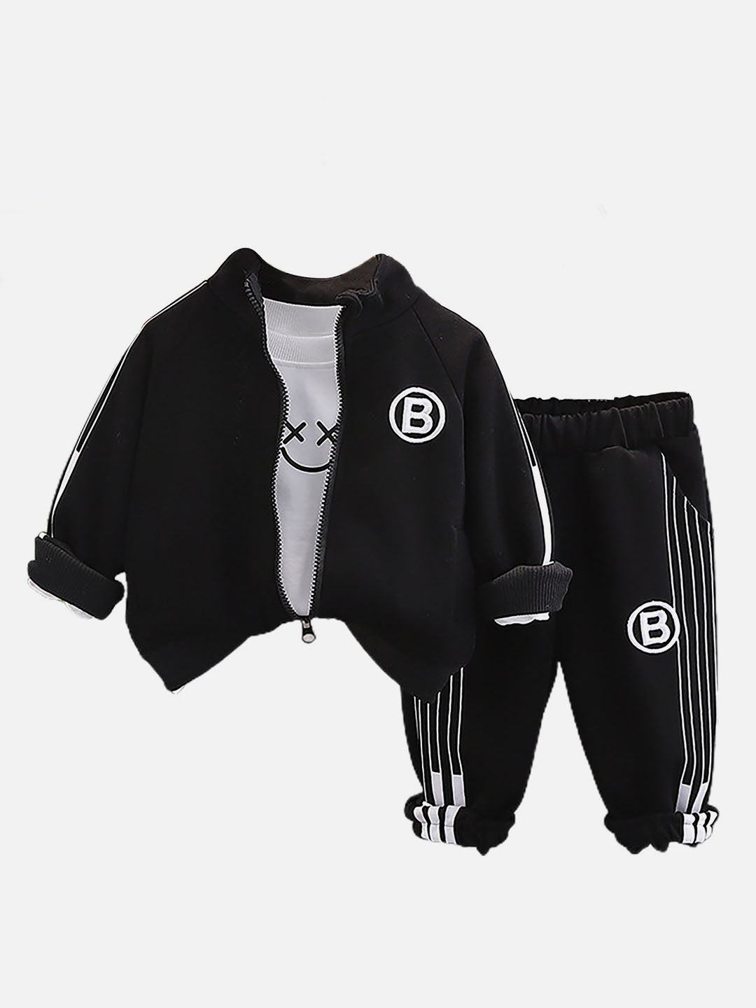 Little Surprise Box Black Letter B Monogram 3 Pcs Track Suit Set For Toddlers And Kids - LSB - 3PCS - LETTERBBLAKTRCKS - 3 - 4Y