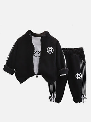 Little Surprise Box Black Letter B Monogram 3 Pcs Track Suit Set For Toddlers And Kids - LSB - 3PCS - LETTERBBLAKTRCKS - 3 - 4Y