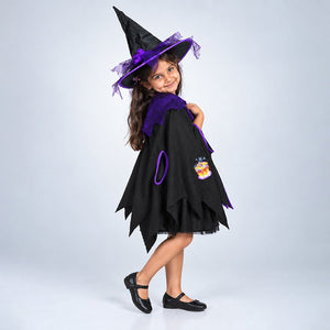 Little Surprise Box, Black & Purple Witch Poncho & Hat set,No Frock included, Kids Halloween Costume Fancy Dress Up - M Halloween Costumes