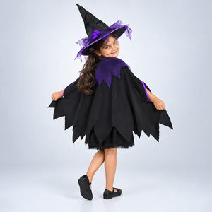 Little Surprise Box, Black & Purple Witch Poncho & Hat set,No Frock included, Kids Halloween Costume Fancy Dress Up - M Halloween Costumes