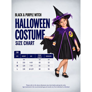 Little Surprise Box, Black & Purple Witch Poncho & Hat set,No Frock included, Kids Halloween Costume Fancy Dress Up - M Halloween Costumes