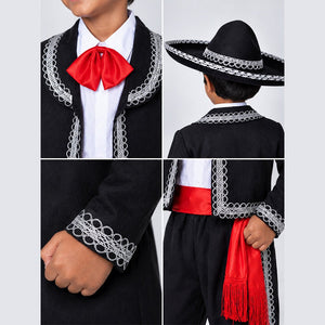 Little Surprise Box, Black & Red Mexican Mariachi Boys, Kids Halloween Costume Fancy Dress Up - 130 Halloween Costumes