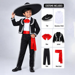 Little Surprise Box, Black & Red Mexican Mariachi Boys, Kids Halloween Costume Fancy Dress Up - 130 Halloween Costumes