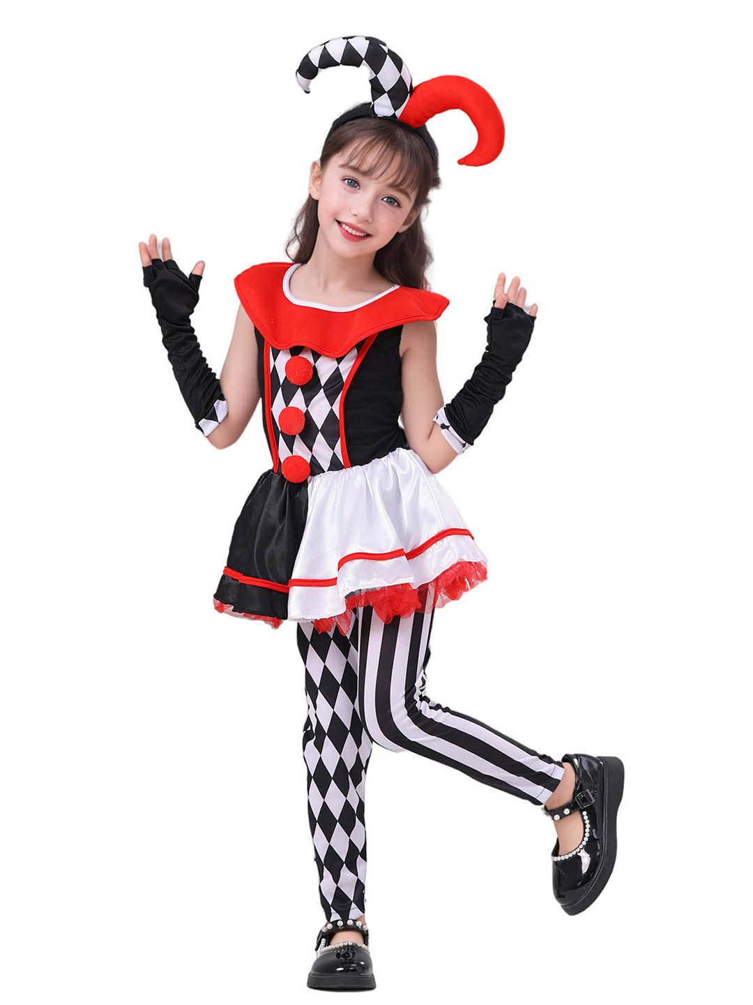 Little Surprise Box Black & White checkered Joker Jester Kids Halloween Costume Dress Up - LSB - HWC - BLKWHTEJOKER - 4 - 6Y