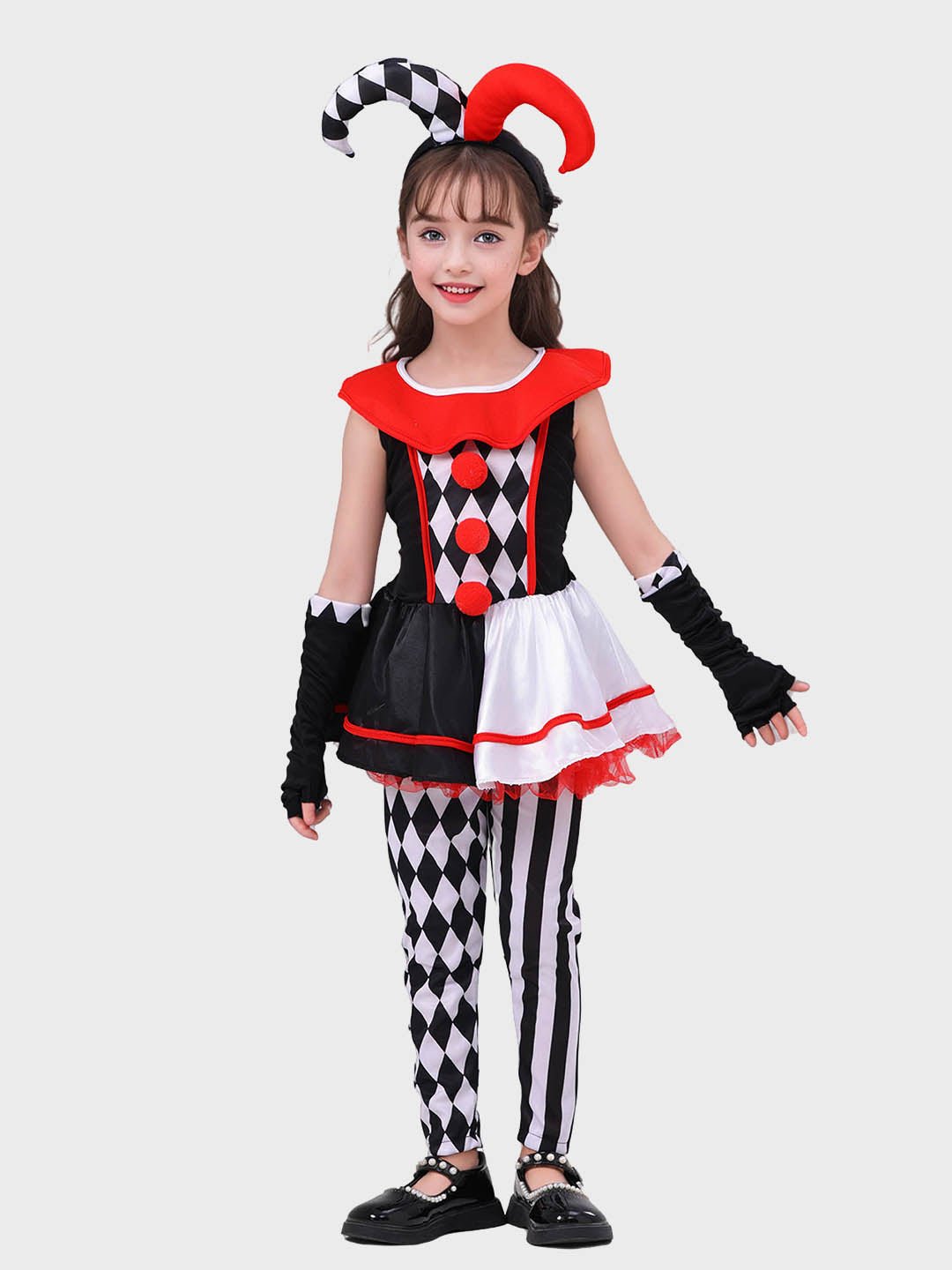 Little Surprise Box Black & White checkered Joker Jester Kids Halloween Costume Dress Up - LSB - HWC - BLKWHTEJOKER - 4 - 6Y