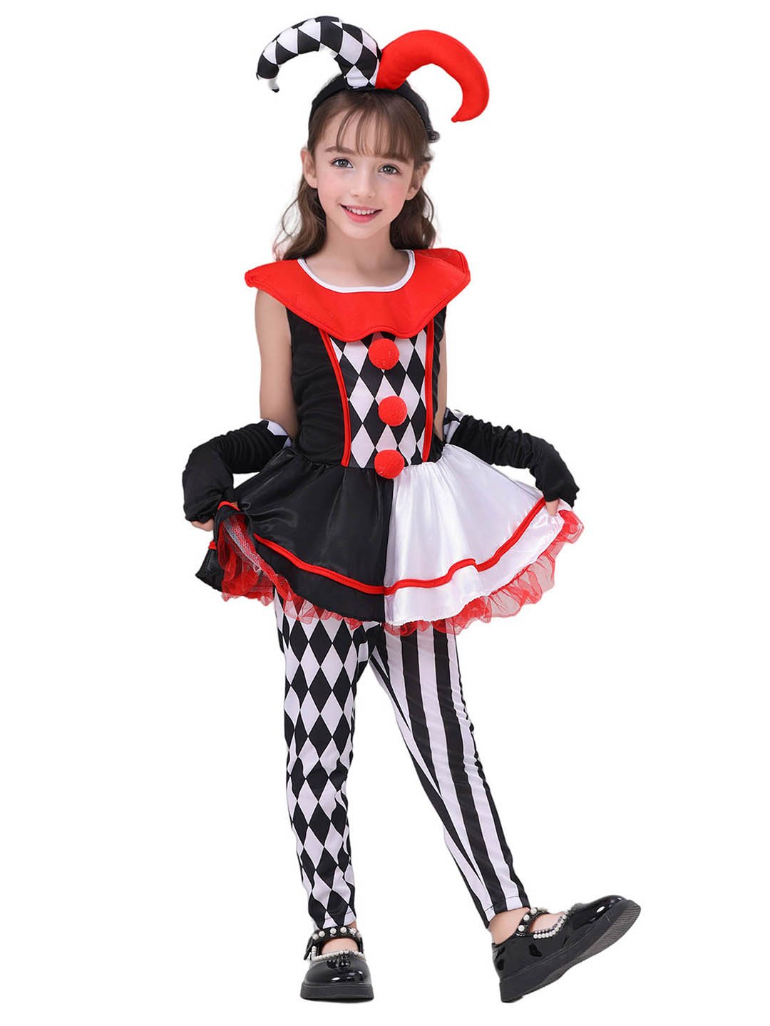 Little Surprise Box Black & White checkered Joker Jester Kids Halloween Costume Dress Up - LSB - HWC - BLKWHTEJOKER - 4 - 6Y