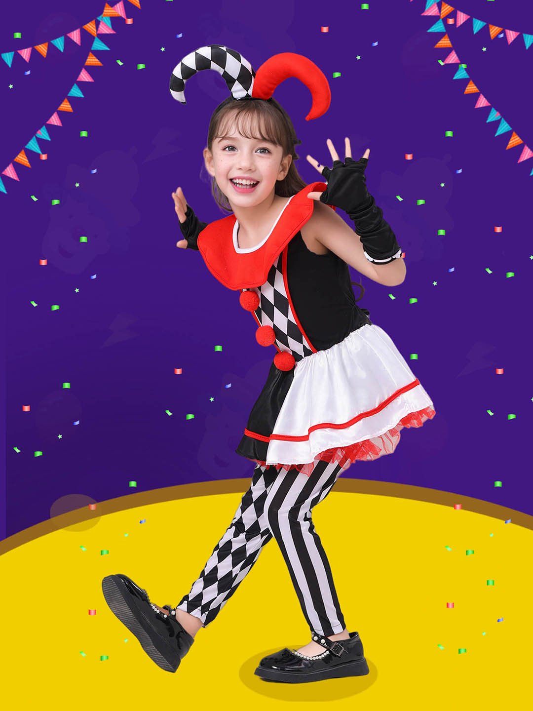 Little Surprise Box Black & White checkered Joker Jester Kids Halloween Costume Dress Up - LSB - HWC - BLKWHTEJOKER - 4 - 6Y