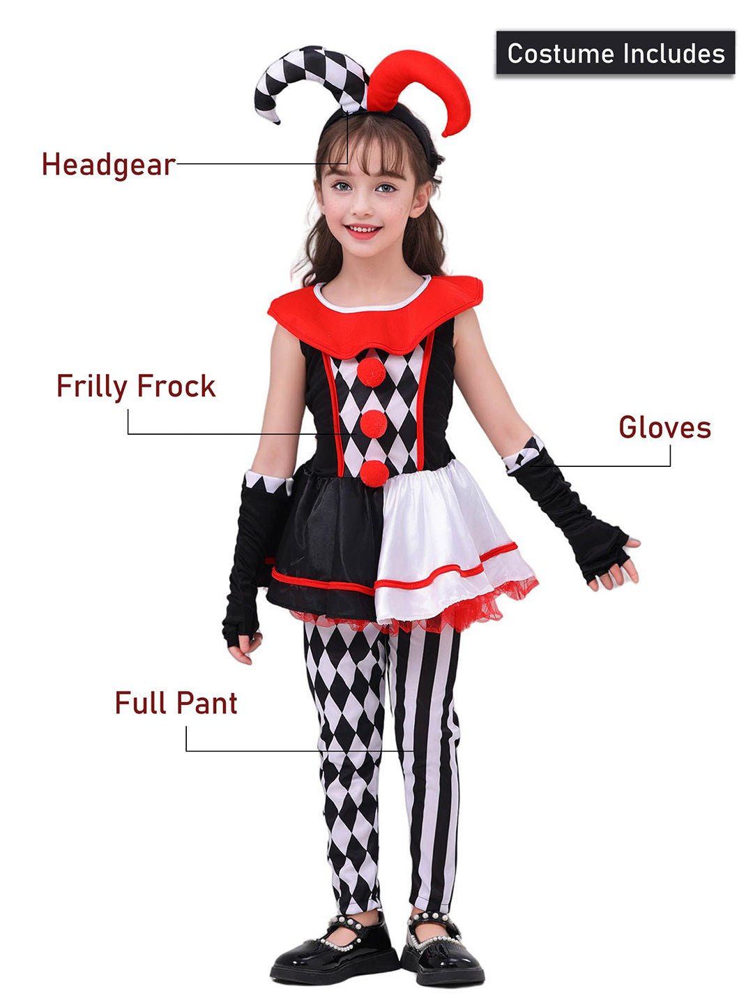 Little Surprise Box Black & White checkered Joker Jester Kids Halloween Costume Dress Up - LSB - HWC - BLKWHTEJOKER - 4 - 6Y