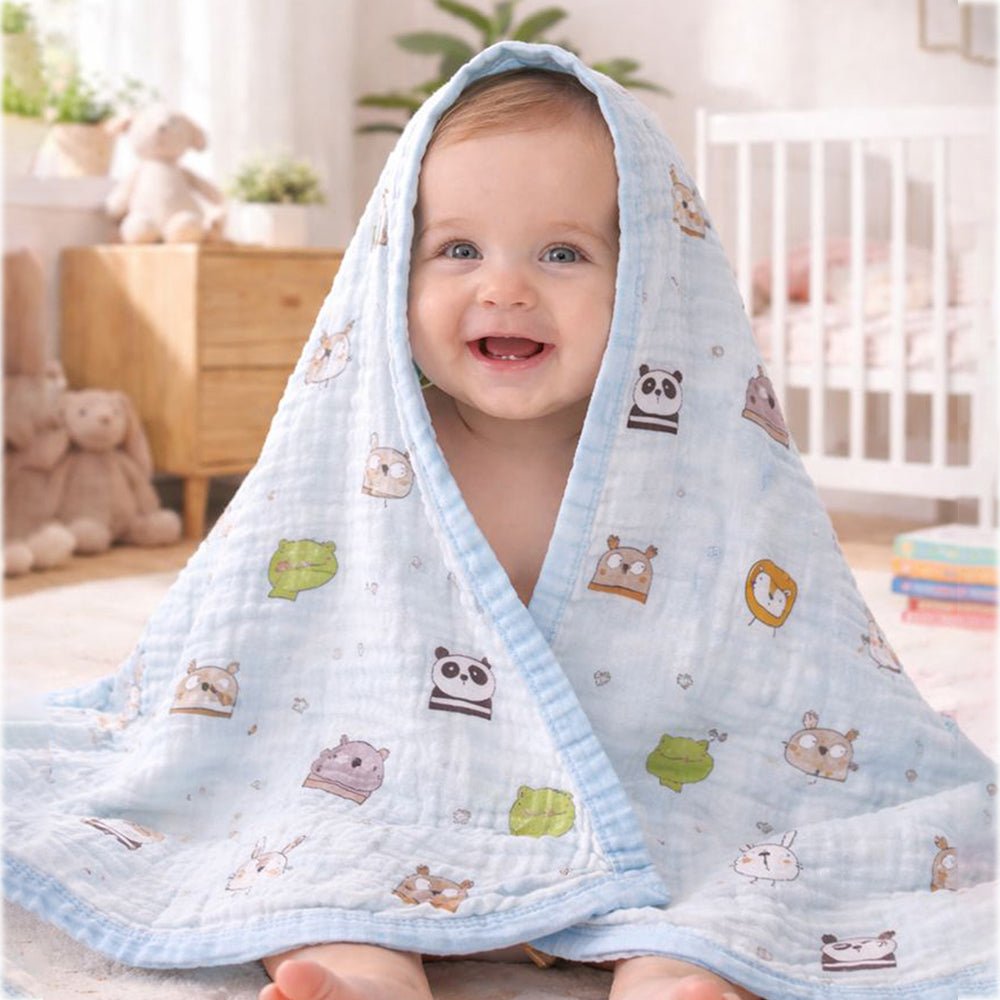 Little Surprise Box Blue Animal Kingdom Muslin Cotton Baby Blanket - Baby Blanket