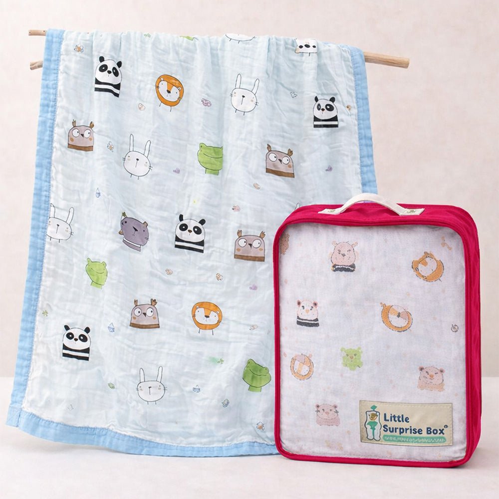 Little Surprise Box Blue Animal Kingdom Muslin Cotton Baby Blanket - Baby Blanket