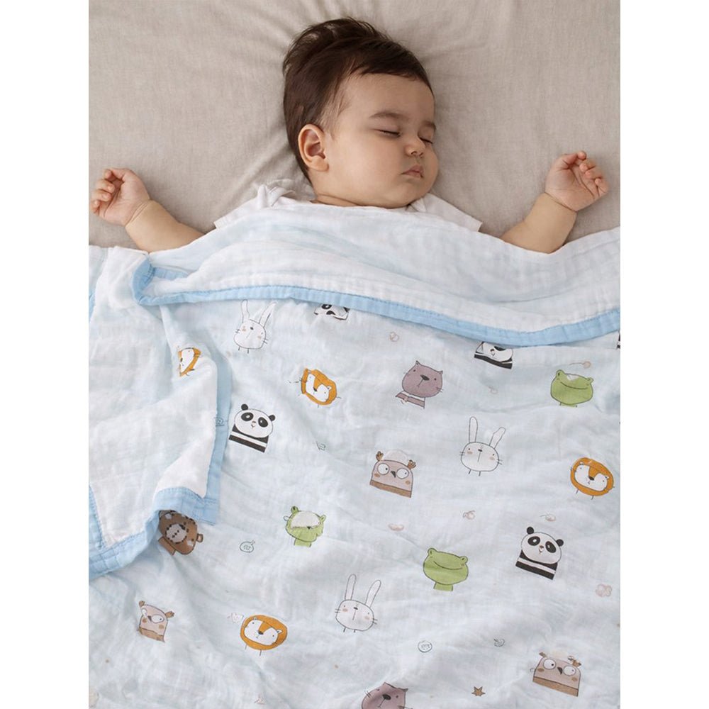 Little Surprise Box Blue Animal Kingdom Muslin Cotton Baby Blanket - Baby Blanket