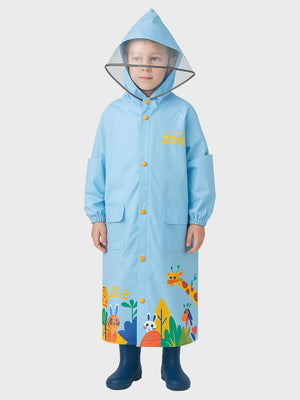 Little Surprise Box, Blue Animal Print knee length Raincoat for Kids & Teens - LSB - RC - BLU - ANIMLPRNT - L