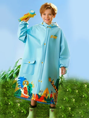 Little Surprise Box, Blue Animal Print knee length Raincoat for Kids & Teens - LSB - RC - BLU - ANIMLPRNT - L