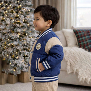 Little Surprise Box Blue & Beige Varsity Winter Jacket for Kids - 3 - 4Y Kids Sweater