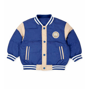 Little Surprise Box Blue & Beige Varsity Winter Jacket for Kids - 3 - 4Y Kids Sweater