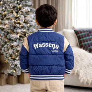 Little Surprise Box Blue & Beige Varsity Winter Jacket for Kids - 3 - 4Y Kids Sweater