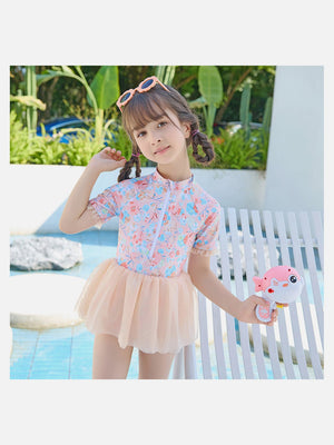 Little Surprise Box Blue Big Floral Tutu Style Swimwear for Toddlers & Kids - Kids Swimwear