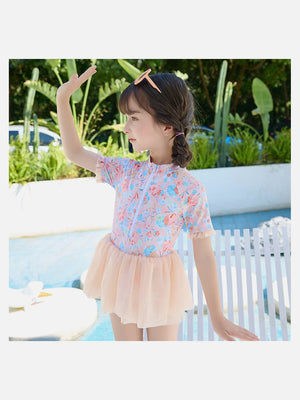 Little Surprise Box Blue Big Floral Tutu Style Swimwear for Toddlers & Kids - Kids Swimwear
